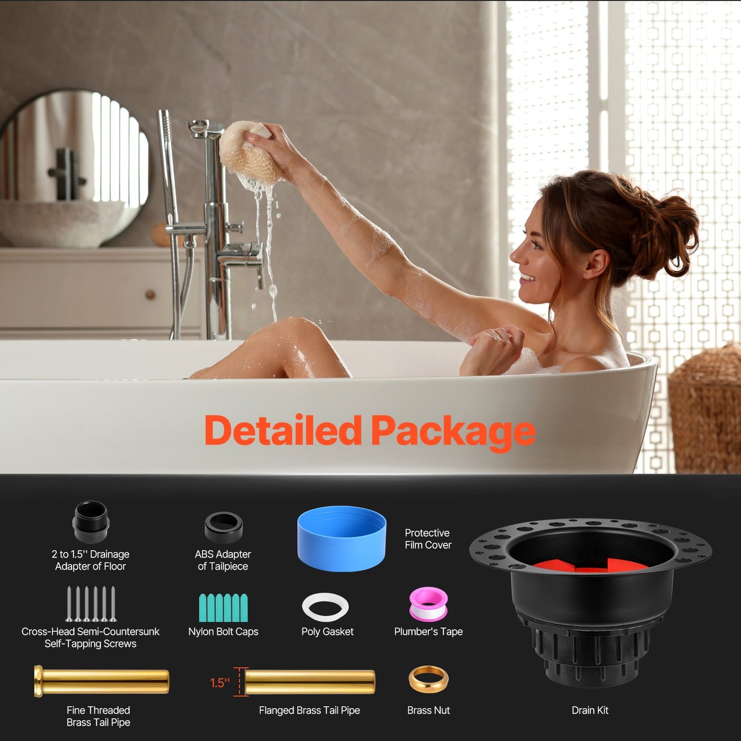 Fristående badkaravloppssats Badkarsavlopp Grov-in kit med ABS-adapter