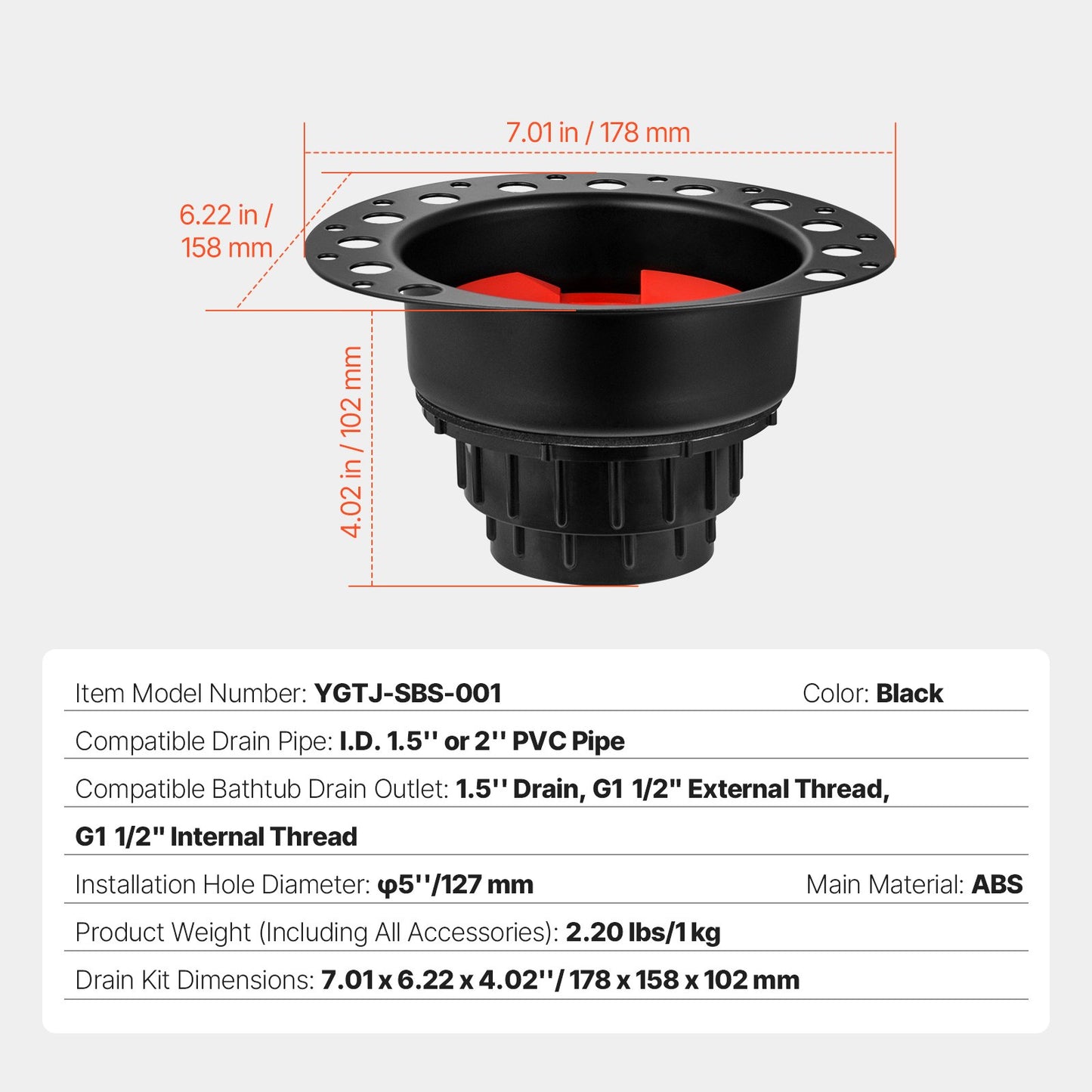 Fristående badkaravloppssats Badkarsavlopp Grov-in kit med ABS-adapter