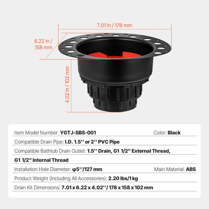 Fristående badkaravloppssats Badkarsavlopp Grov-in kit med ABS-adapter