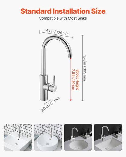 Touchless Kitchen Bar Sink Faucet, Single Handle Automatic Motion Sensor Bathroom Faucet, Hands-Free Adjustable Cold Hot Water Mixer Flexible Swivel for 9/16 in Pipe,Chrome Plated Silver
