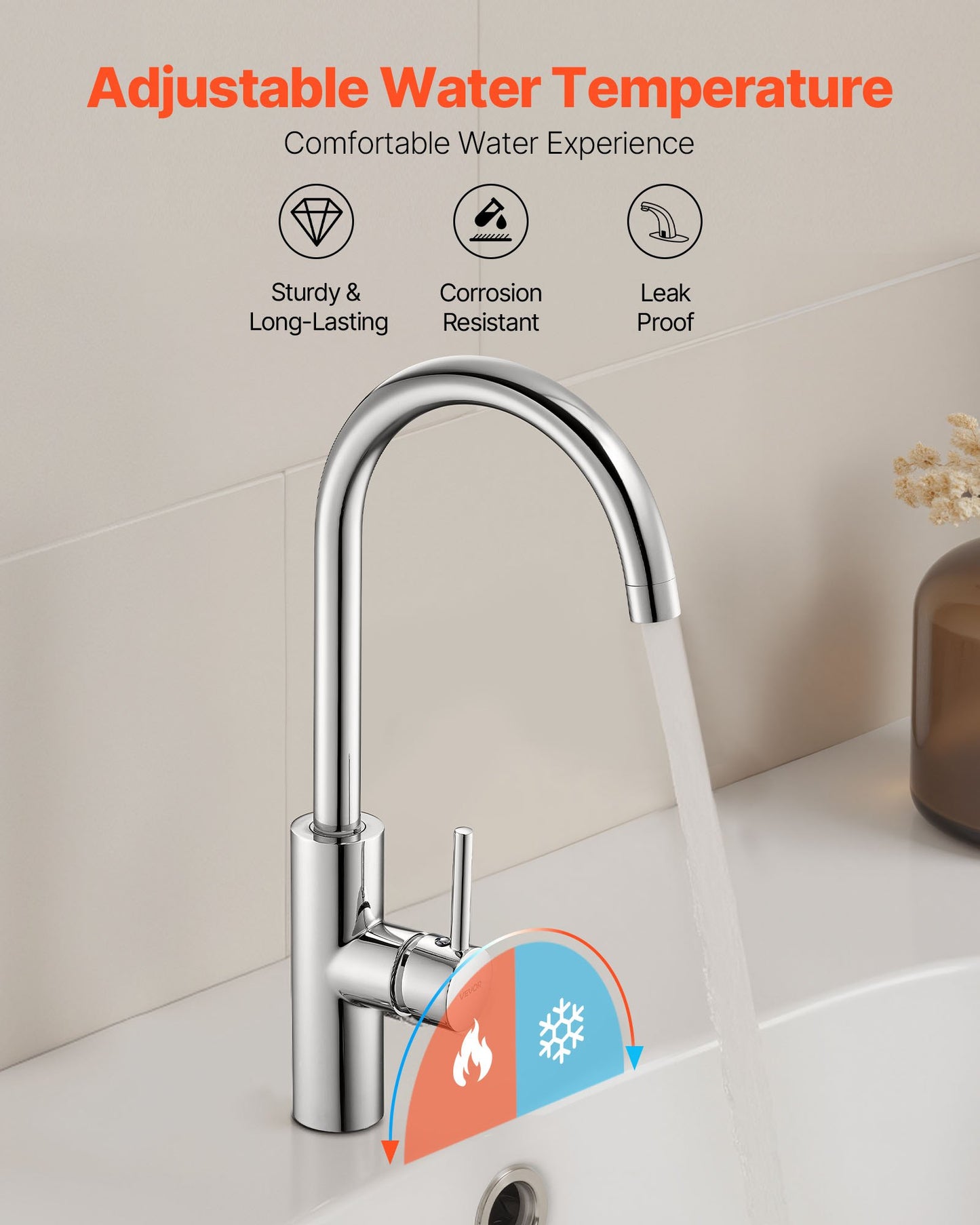 Touchless Kitchen Bar Sink Faucet, Single Handle Automatic Motion Sensor Bathroom Faucet, Hands-Free Adjustable Cold Hot Water Mixer Flexible Swivel for 9/16 in Pipe,Chrome Plated Silver