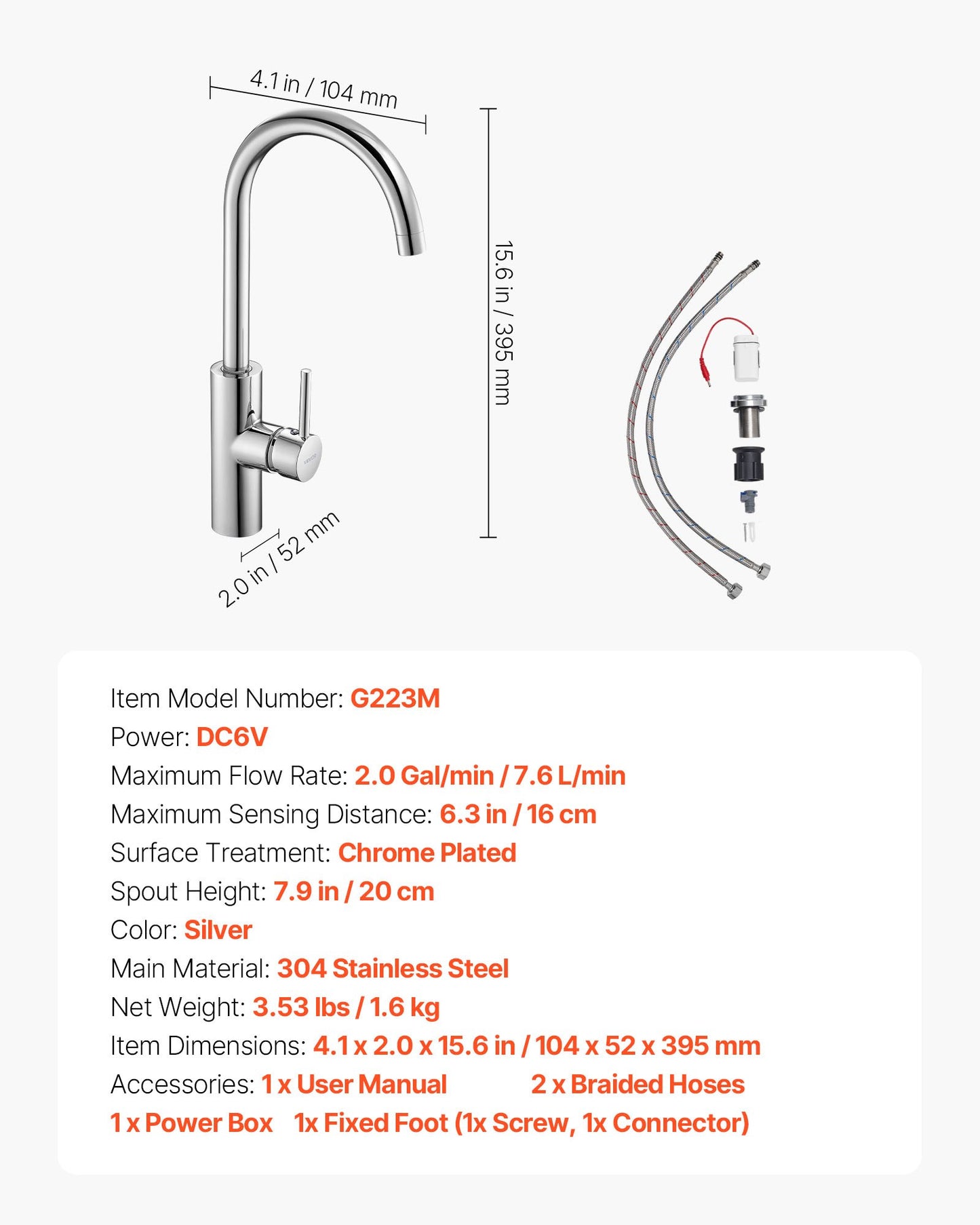 Touchless Kitchen Bar Sink Faucet, Single Handle Automatic Motion Sensor Bathroom Faucet, Hands-Free Adjustable Cold Hot Water Mixer Flexible Swivel for 9/16 in Pipe,Chrome Plated Silver
