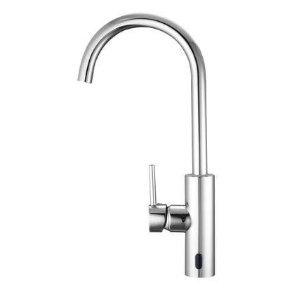 Touchless Kitchen Bar Sink Faucet, Single Handle Automatic Motion Sensor Bathroom Faucet, Hands-Free Adjustable Cold Hot Water Mixer Flexible Swivel for 9/16 in Pipe,Chrome Plated Silver