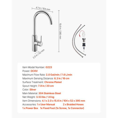 Beröringsfri Köksblandare, Enkelgreppsblandare med Automatisk Rörelsesensor, Handsfree Justerbar Kallvarmvattenblandare Flexibel Vridbar För 9,5 mm Rör, Förkromad Silver |  EU
