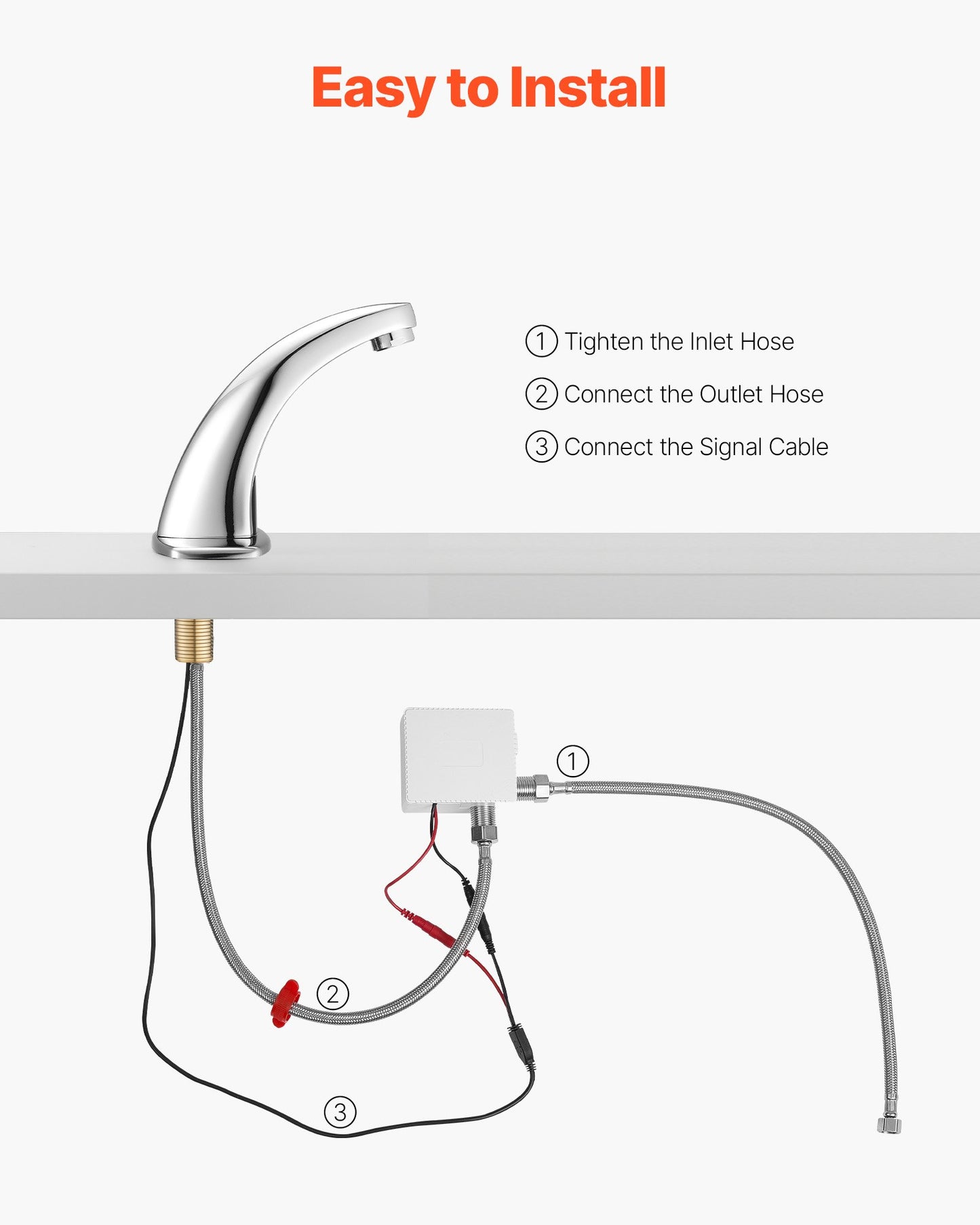 Touchless Bathroom Sink Faucet, Automatic Motion Sensor Restroom Toilet Faucet Cold Water with Hole Cover Plate, Battery Operated for 9/16 in Pipe Commercial Lavatory,Chrome Plated Silver,G233M