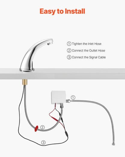 Touchless Bathroom Sink Faucet, Automatic Motion Sensor Restroom Toilet Faucet Cold Water with Hole Cover Plate, Battery Operated for 9/16 in Pipe Commercial Lavatory,Chrome Plated Silver,G233M