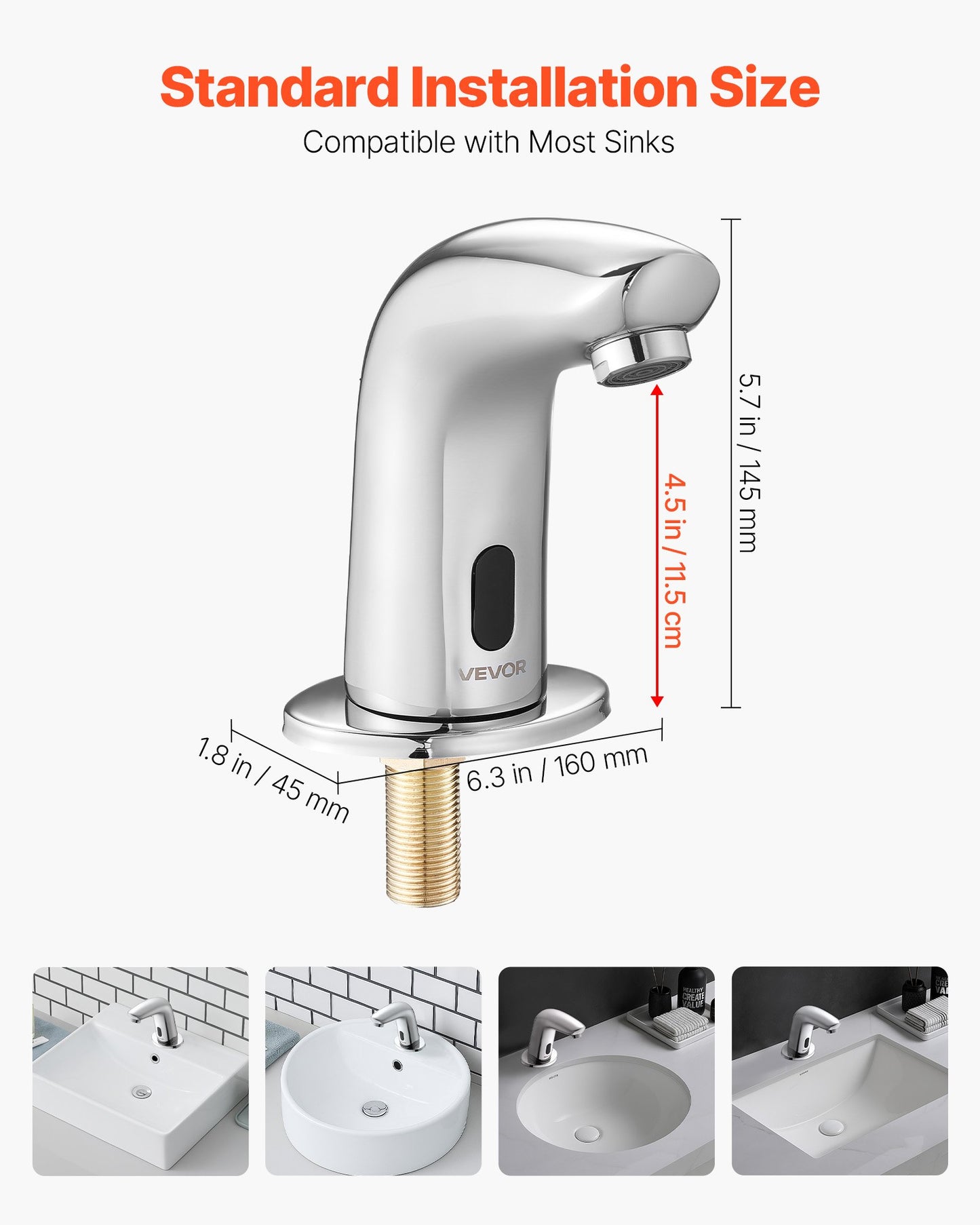 Touchless Bathroom Sink Faucet, Automatic Motion Sensor Restroom Toilet Faucet Cold Water with Hole Cover Plate, Battery Operated for 9/16 in Pipe Commercial Lavatory,Chrome Plated Silver G112M