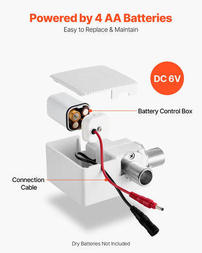 Touchless Bathroom Sink Faucet, Automatic Motion Sensor Restroom Toilet Faucet Cold Water with Hole Cover Plate, Battery Operated for 9/16 in Pipe Commercial Lavatory,Chrome Plated Silver G112M