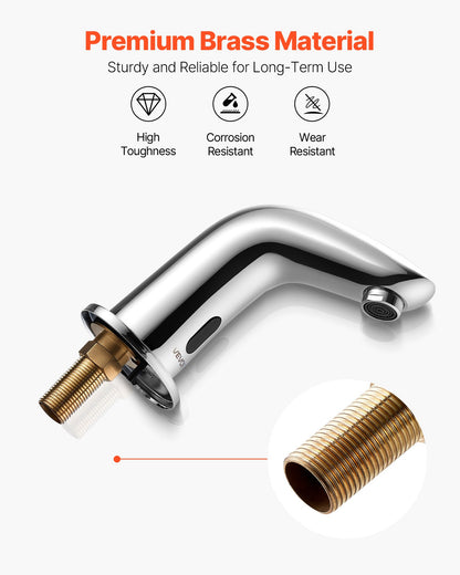 Touchless Bathroom Sink Faucet, Automatic Motion Sensor Restroom Toilet Faucet Cold Water with Hole Cover Plate, Battery Operated for 9/16 in Pipe Commercial Lavatory,Chrome Plated Silver G112M