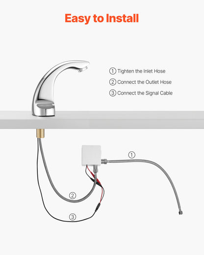 Touchless Bathroom Sink Faucet, Automatic Motion Sensor Restroom Toilet Faucet Cold Water with Hole Cover Plate, Battery Operated for 9/16 in Pipe Commercial Lavatory,Chrome Plated Silver