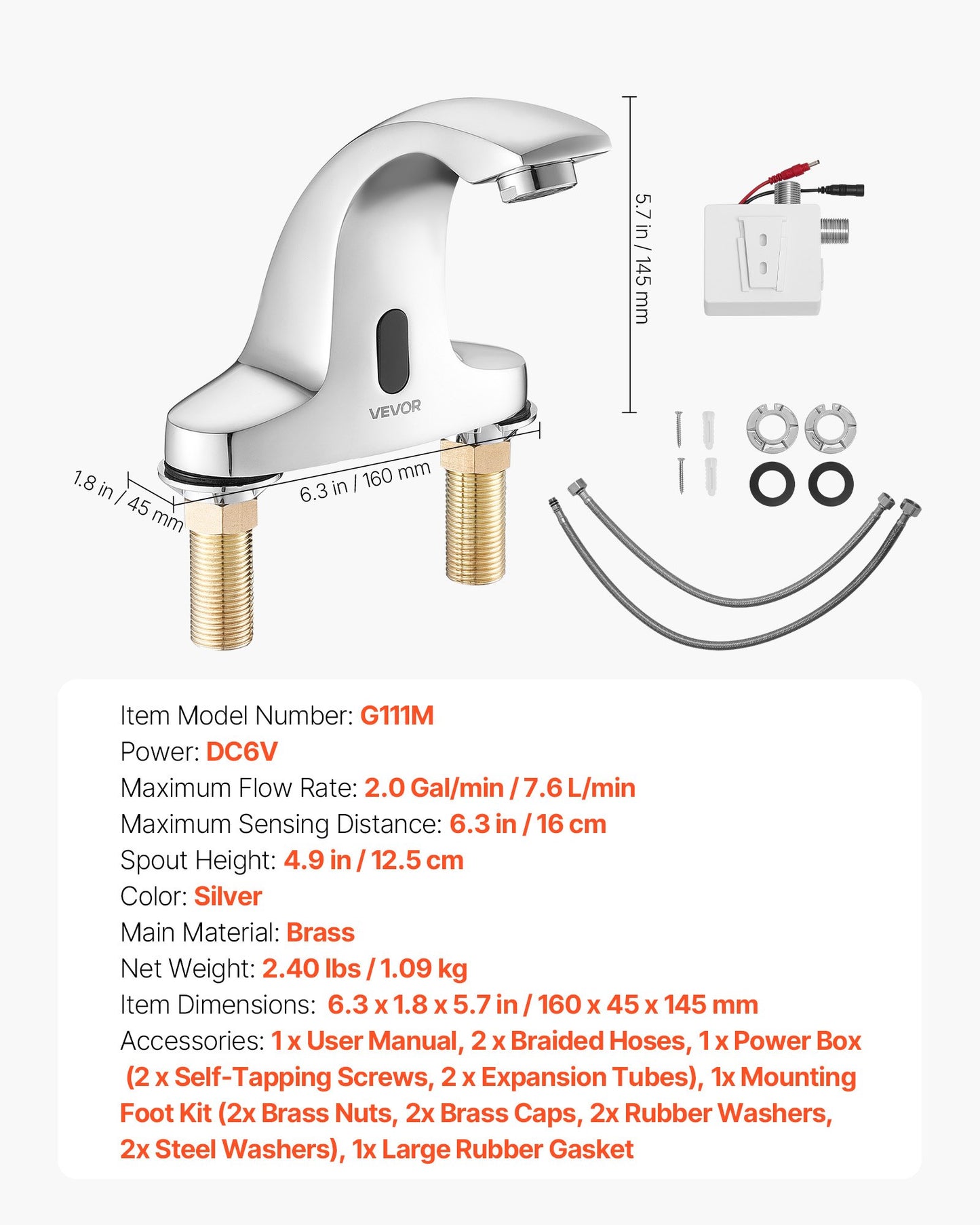 Touchless Bathroom Sink Faucet, Automatic Motion Sensor Restroom Toilet Faucet Cold Water with Hole Cover Plate, Battery Operated for 9/16 in Pipe Commercial Lavatory,Chrome Plated Silver