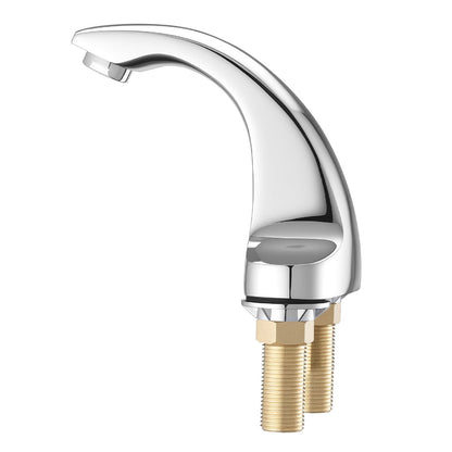 Touchless Bathroom Sink Faucet, Automatic Motion Sensor Restroom Toilet Faucet Cold Water with Hole Cover Plate, Battery Operated for 9/16 in Pipe Commercial Lavatory,Chrome Plated Silver