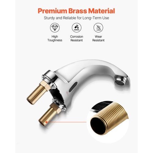 Beröringsfri badrumsblandare, automatisk rörelsesensor toalettblandare kallvatten med hålplatta, batteridriven för 9,5 mm rör kommersiell toalett, förkromad silver |  EU