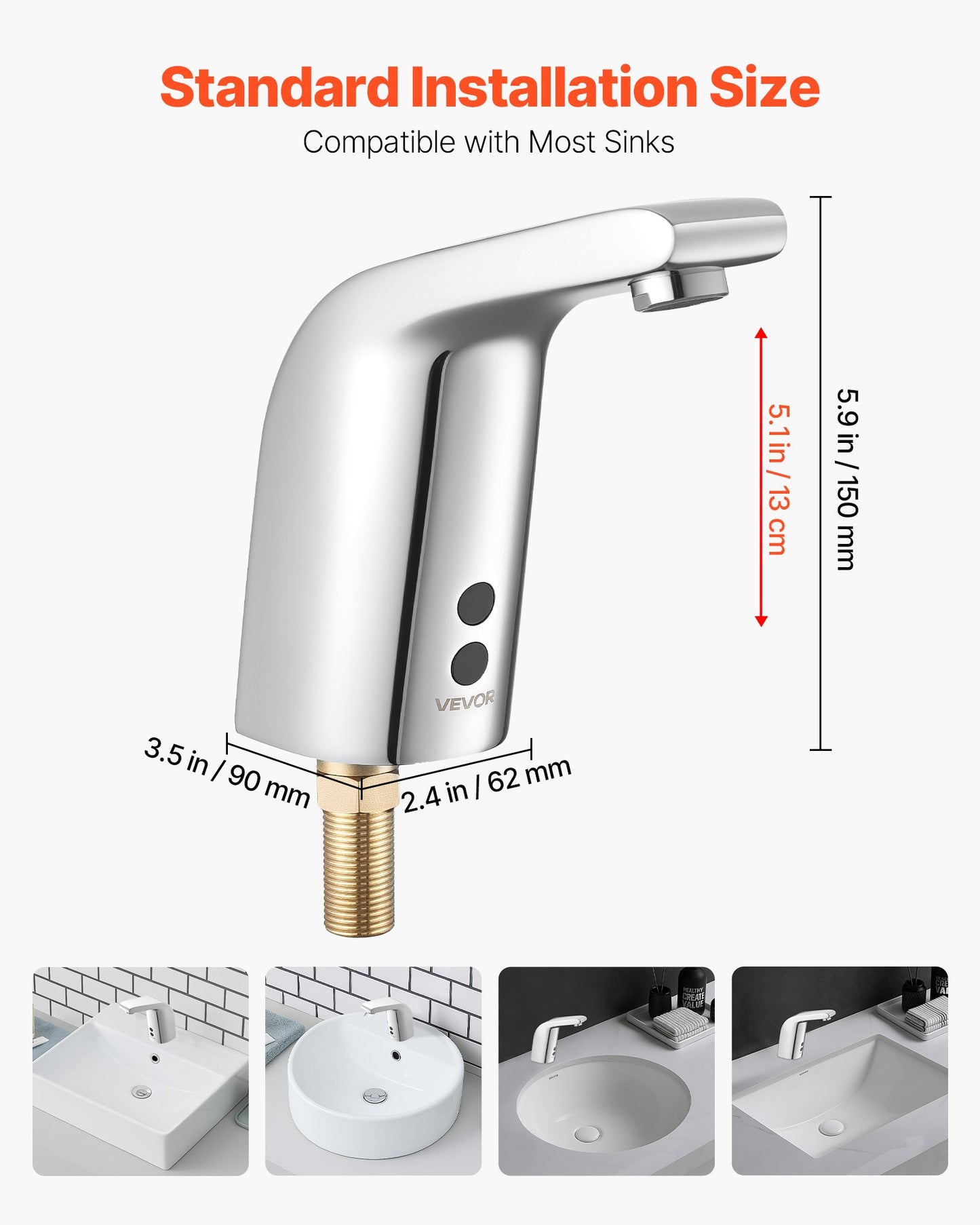 Touchless Bathroom Sink Faucet, Automatic Motion Sensor Restroom Toilet Faucet Cold Water with Single Hole, Battery Operated for 9/16 in Pipe Commercial Lavatory,Chrome Plated Silver