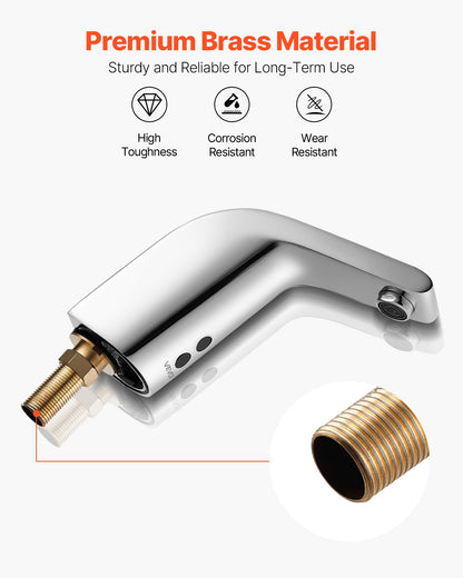 Touchless Bathroom Sink Faucet, Automatic Motion Sensor Restroom Toilet Faucet Cold Water with Single Hole, Battery Operated for 9/16 in Pipe Commercial Lavatory,Chrome Plated Silver