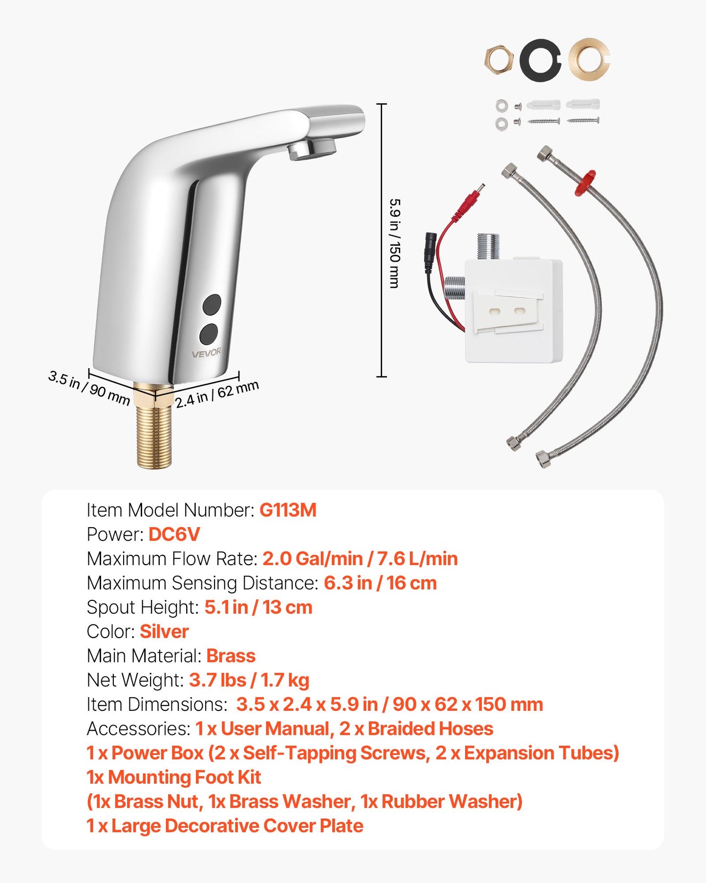 Touchless Bathroom Sink Faucet, Automatic Motion Sensor Restroom Toilet Faucet Cold Water with Single Hole, Battery Operated for 9/16 in Pipe Commercial Lavatory,Chrome Plated Silver