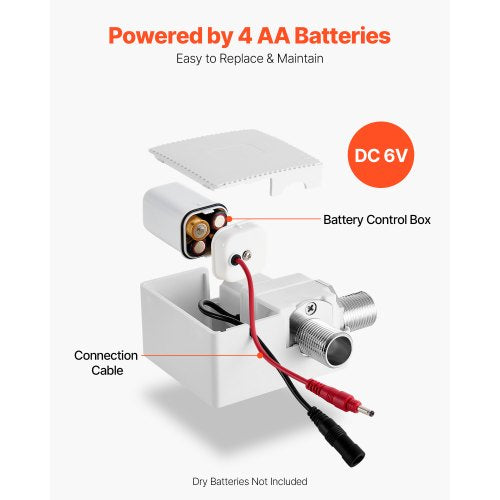Beröringsfri badrumsblandare, automatisk rörelsesensor toalettblandare kallvatten med ett hål, batteridriven för 9,5 mm rör kommersiell toalett, förkromad silver |  EU
