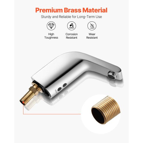 Beröringsfri badrumsblandare, automatisk rörelsesensor toalettblandare kallvatten med ett hål, batteridriven för 9,5 mm rör kommersiell toalett, förkromad silver |  EU