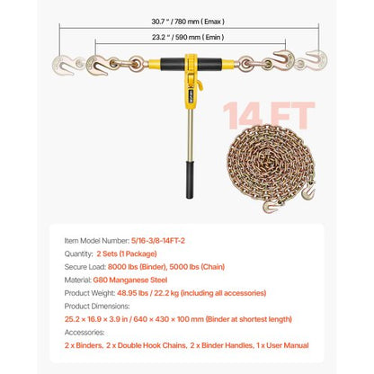 Ratschenketten-Zurrgurte 5/16 Zoll x 14 Fuß G80-Ketten Ladungszurrgurte für den Transport | EU