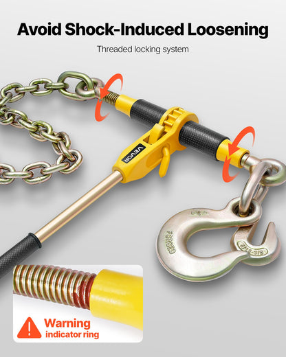 Ratchet Chain Binder, 9200 lbs Working Load, Chain Binders Compatible with 3/8 in - 1/2 in Chains, Heavy Duty Ratchet Load Binder with Handles for Truck, Tie Down, Hauling, Towing, Logging