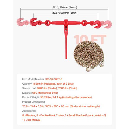 Spärrkedjebindare 3/8 tum x 10 fot G80 kedjor Lastbindare för transport |  EU