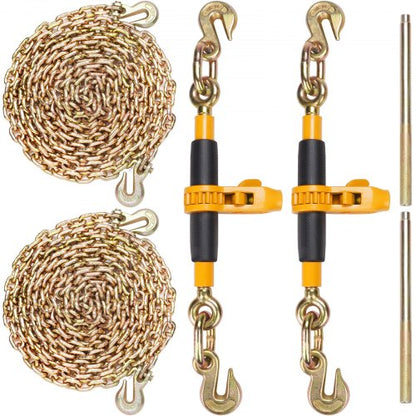 Ratchet Chain Binder, 5/16"-3/8" Heavy Duty Load Binders with G80 Chains, 7100 lbs Secure Load Limit, Labor-saving Anti-skid Handle, Tie Down Hauling Chain Binders for Flatbed Truck Trailer, 2 P