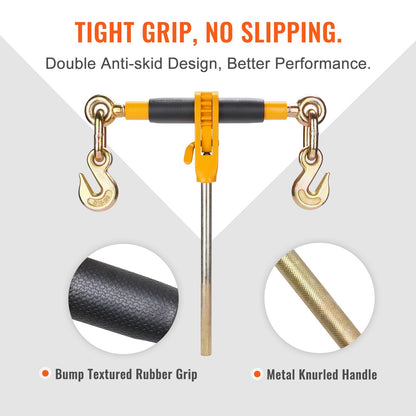 Ratchet Chain Binder 2PCS, 3/8"-1/2" Heavy Duty Load Binders, with G80 Chains 12000 lbs Secure Load Limit, Labor-saving Anti-skid Handle, Tie Down Hauling Chain Binders for Flatbed Truck Trailer