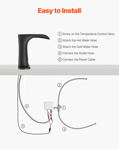 Touchless Bathroom Sink Faucet, Automatic Motion Sensor Waterfall Restroom Toilet Faucet with Hole Cover Plate, Modern Electronic Sensor Hot/Cold Water for 9/16 in Pipe Commercial,Matte Black