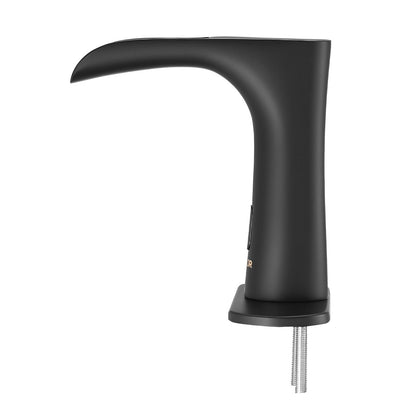 Touchless Bathroom Sink Faucet, Automatic Motion Sensor Waterfall Restroom Toilet Faucet with Hole Cover Plate, Modern Electronic Sensor Hot/Cold Water for 9/16 in Pipe Commercial,Matte Black