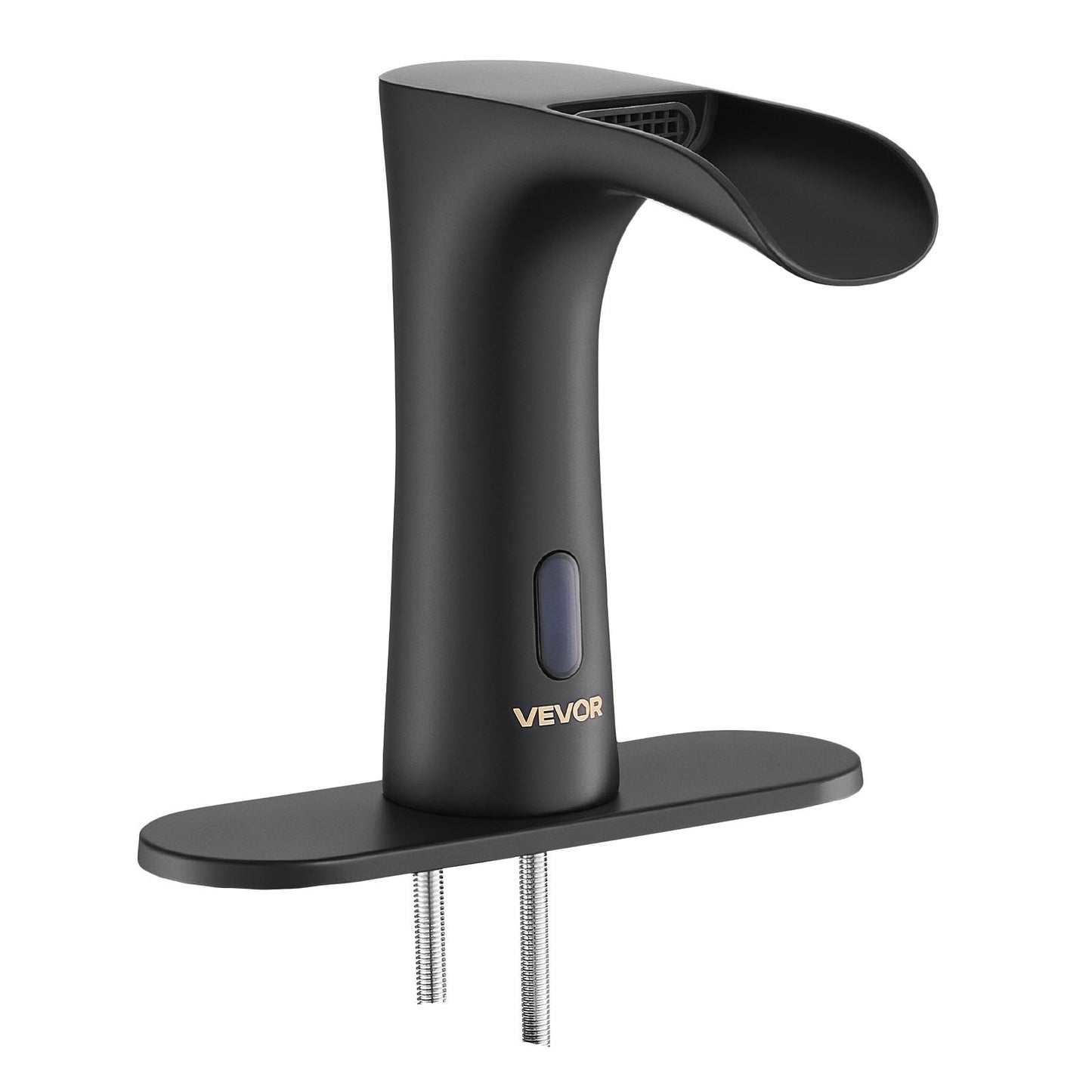 Touchless Bathroom Sink Faucet, Automatic Motion Sensor Waterfall Restroom Toilet Faucet with Hole Cover Plate, Modern Electronic Sensor Hot/Cold Water for 9/16 in Pipe Commercial,Matte Black