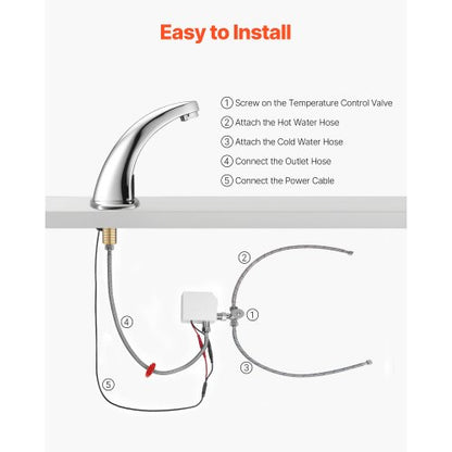 Beröringsfri badrumsblandare, automatisk rörelsesensor toalettblandare med hålplatta, batteridriven, varmt/kallt vatten för 9,5 mm rör kommersiell toalett, förkromad silver |  EU