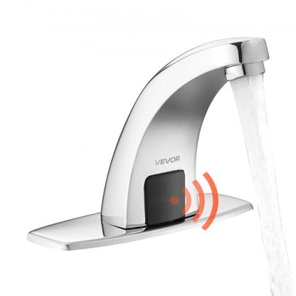 Beröringsfri badrumsblandare, automatisk rörelsesensor toalettblandare med hålplatta, batteridriven, varmt/kallt vatten för 9,5 mm rör kommersiell toalett, förkromad silver |  EU