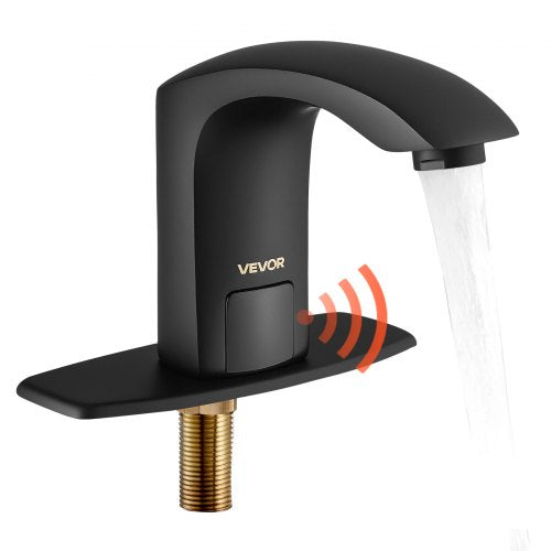 Touchless Bathroom Sink Faucet, Automatic Motion Sensor Restroom Toilet Faucet with Hole Cover Plate, Battery Operated,Adjustable Temperature for 9/16 in Pipe Commercial Lavatory,Matte Black