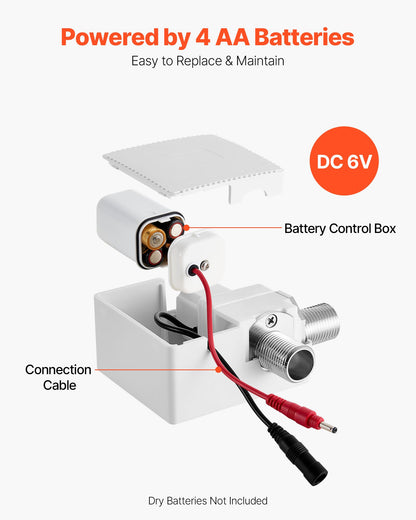 Touchless Bathroom Sink Faucet, Automatic Motion Sensor Restroom Toilet Faucet with Hole Cover Plate, Battery Operated,Adjustable Temperature for 9/16 in Pipe Commercial Lavatory,Matte Black