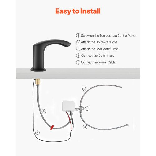 Beröringsfri badrumsblandare, automatisk rörelsesensor toalettblandare med hålplatta, batteridriven, justerbar temperatur för 9,5 mm rör kommersiell toalett, mattsvart |  EU