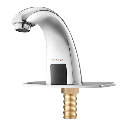 Touchless Bathroom Sink Faucet, Automatic Motion Sensor Restroom Toilet Faucet with Hole Cover Plate, Battery Operated,Adjustable Temp for 9/16 in Pipe Commercial Lavatory,Chrome Plated Silver