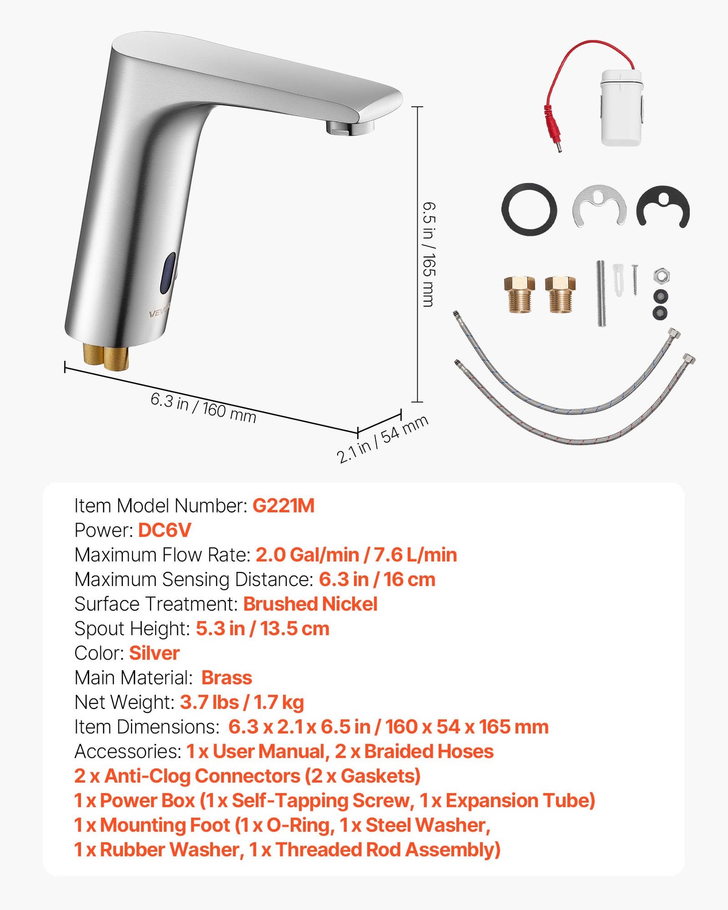 Touchless Bathroom Sink Faucet, Automatic Motion Sensor Restroom Toilet Faucet, HandsFree Adjustable Cold Hot Single Handle Water Mixer Battery Operated for 9/16 in Pipe,Brushed Nickel Silver