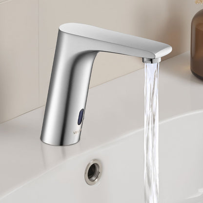 Touchless Bathroom Sink Faucet, Automatic Motion Sensor Restroom Toilet Faucet, HandsFree Adjustable Cold Hot Single Handle Water Mixer Battery Operated for 9/16 in Pipe,Brushed Nickel Silver