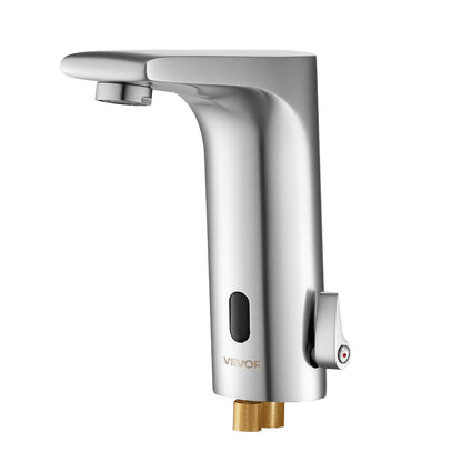 Touchless Bathroom Sink Faucet, Automatic Motion Sensor Restroom Toilet Faucet, HandsFree Adjustable Cold Hot Single Handle Water Mixer Battery Operated for 9/16 in Pipe,Brushed Nickel Silver