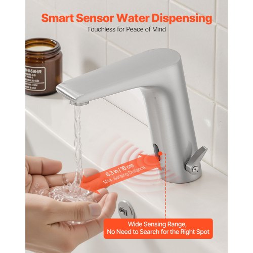 Beröringsfri badrumsblandare, automatisk rörelsesensor toalettblandare, handsfree justerbar kall varm vattenblandare med ett handtag batteridriven för 9,5 mm rör, borstad nickelsilver |  EU