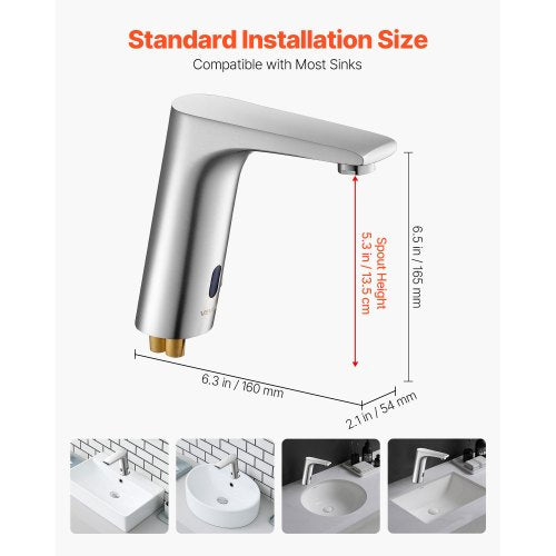 Beröringsfri badrumsblandare, automatisk rörelsesensor toalettblandare, handsfree justerbar kall varm vattenblandare med ett handtag batteridriven för 9,5 mm rör, borstad nickelsilver |  EU