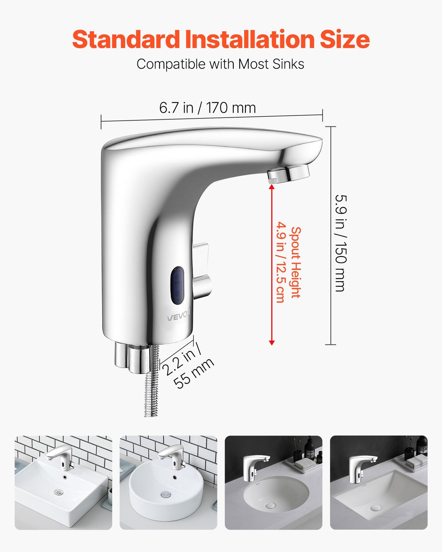 Touchless Bathroom Sink Faucet, Automatic Motion Sensor Restroom Toilet Faucet, HandsFree Adjustable Cold Hot Single Handle Water Mixer Battery Operated for 9/16 in Pipe,Chrome Plated Silver