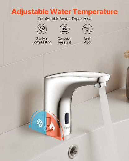 Touchless Bathroom Sink Faucet, Automatic Motion Sensor Restroom Toilet Faucet, HandsFree Adjustable Cold Hot Single Handle Water Mixer Battery Operated for 9/16 in Pipe,Chrome Plated Silver