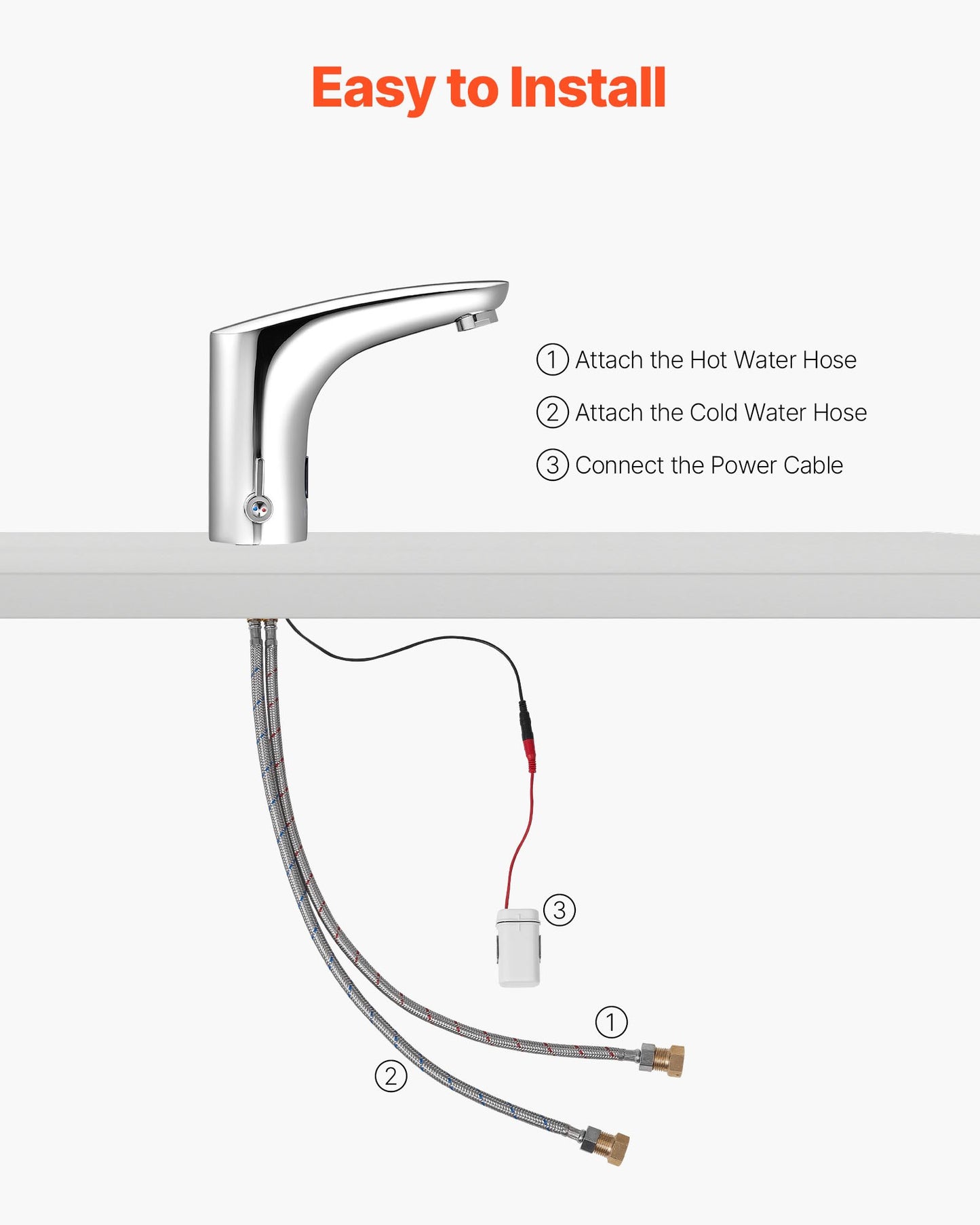 Touchless Bathroom Sink Faucet, Automatic Motion Sensor Restroom Toilet Faucet, HandsFree Adjustable Cold Hot Single Handle Water Mixer Battery Operated for 9/16 in Pipe,Chrome Plated Silver