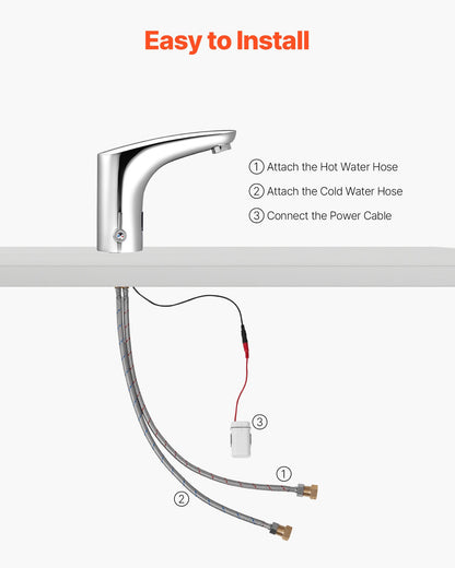 Touchless Bathroom Sink Faucet, Automatic Motion Sensor Restroom Toilet Faucet, HandsFree Adjustable Cold Hot Single Handle Water Mixer Battery Operated for 9/16 in Pipe,Chrome Plated Silver