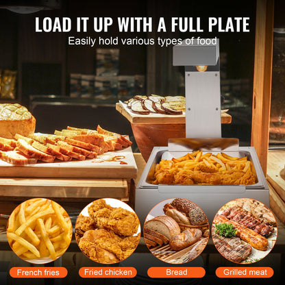 French Fry Food Warmer, 750W Commercial Food Heating Lamp, Electric Stainless Steel Warming Light Dump Station, Countertop 104-122°F Fries Food Warmer for Chip Buffet Kitchen Restaurant, Silver