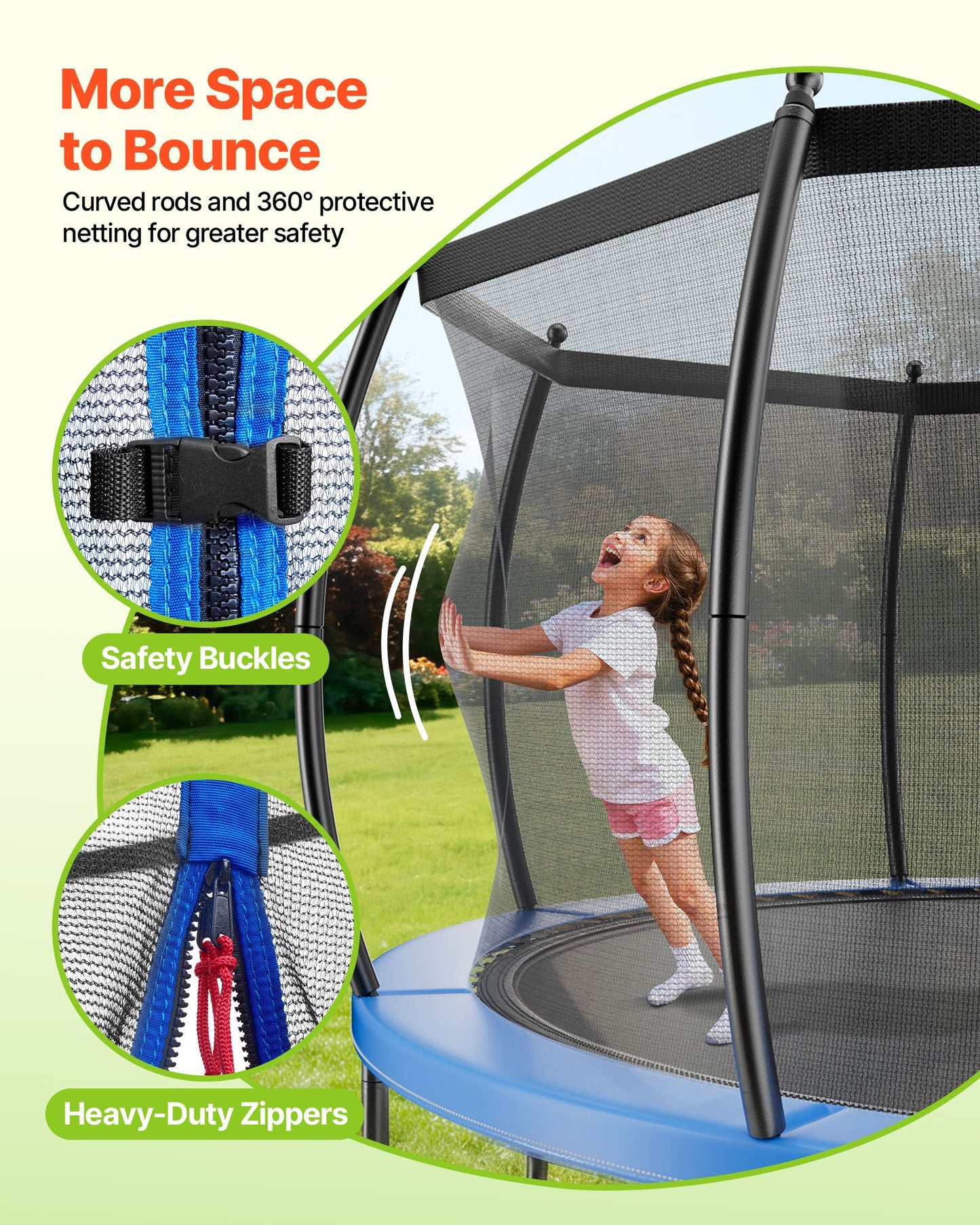 Outdoor Trampoline, 10FT Recreational Trampoline, ASTM Approved Trampolines with Enclosure Net & Thickened Pad, Max 265 lbs Weight Capacity, Anti-Rust Backyard Trampolines for Kids & Adults
