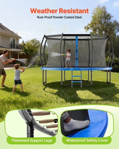 Outdoor Trampoline, 10FT Recreational Trampoline, ASTM Approved Trampolines with Enclosure Net & Thickened Pad, Max 265 lbs Weight Capacity, Anti-Rust Backyard Trampolines for Kids & Adults