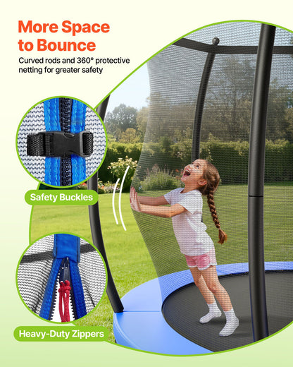 Outdoor Trampoline, 14FT Recreational Trampoline, ASTM Approved Trampolines with Enclosure Net & Thickened Pad, Max 450 lbs Weight Capacity, Anti-Rust Backyard Trampolines for Kids & Adults
