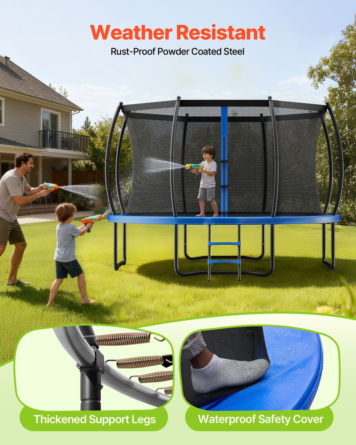 Outdoor Trampoline, 14FT Recreational Trampoline, ASTM Approved Trampolines with Enclosure Net & Thickened Pad, Max 450 lbs Weight Capacity, Anti-Rust Backyard Trampolines for Kids & Adults